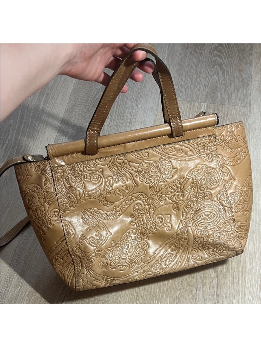 Patricia Nash Embossed Paisley Satchel in Tan